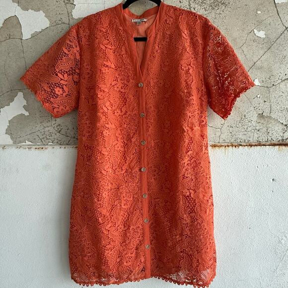 Amuse Society Shirt Dress Lace Button Front Short Sleeve Mini Modern Retro Large - Picture 1 of 8